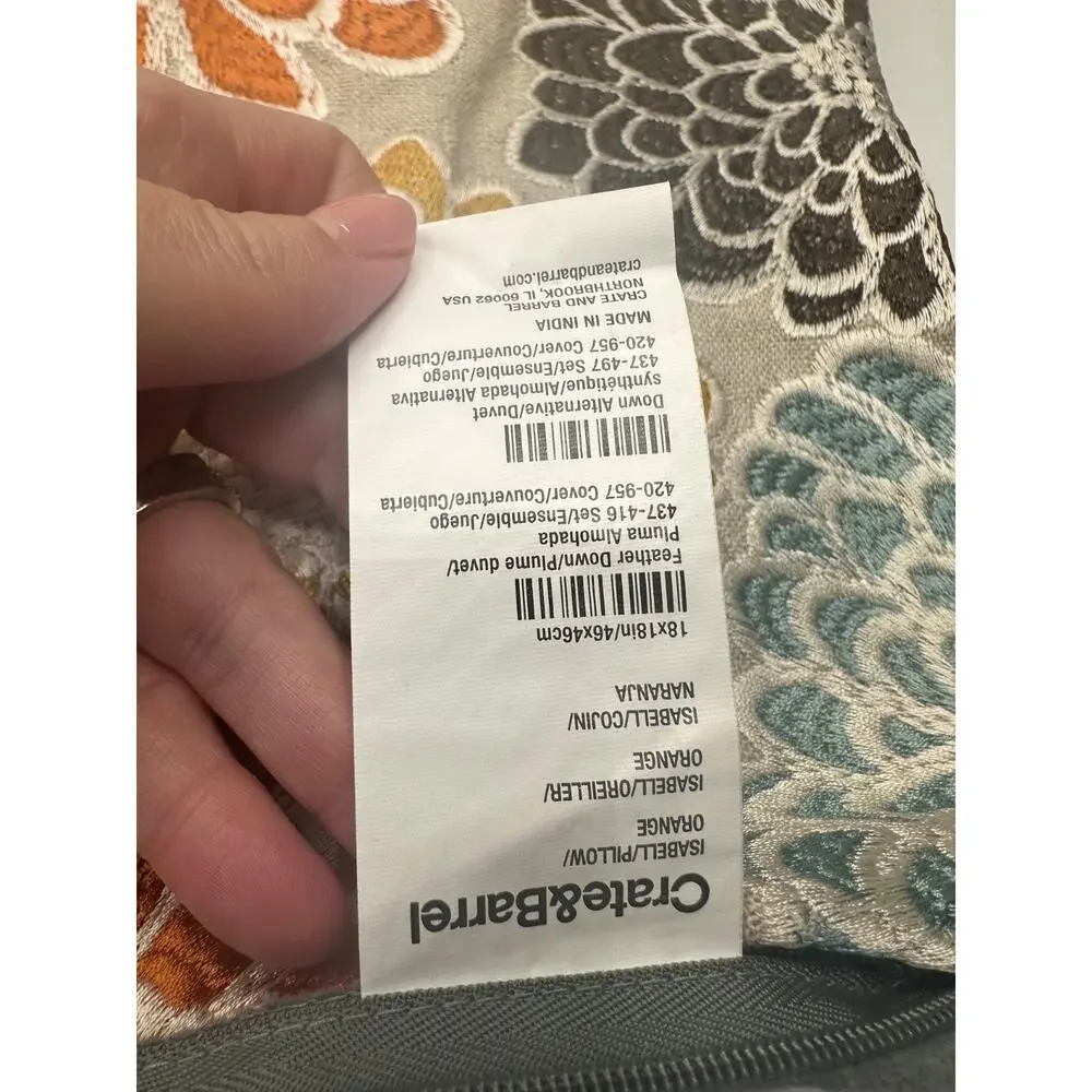 CRATE & BARREL FLORAL (1) STANDARD PILLOWCASES Linen Blend 18 X 18 Isabel